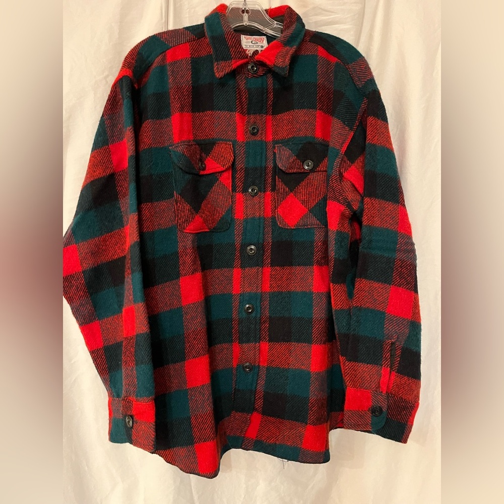 Chill Chaser Vintage Wool Buffalo Check Shirt. Red, Green & Black Check